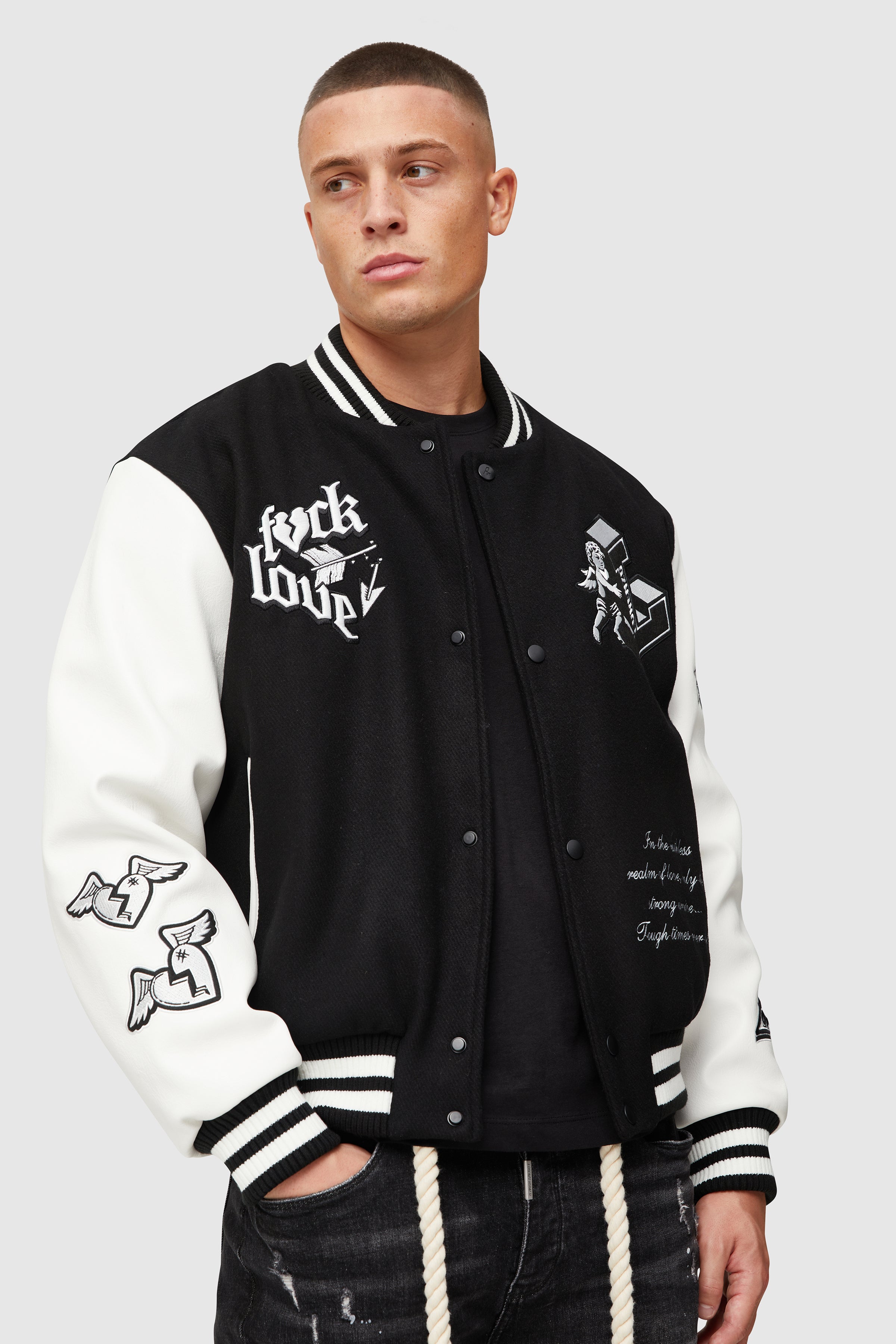 TOUGH LOVE VARSITY JACKET - BLACK – Lorenzo Veratti