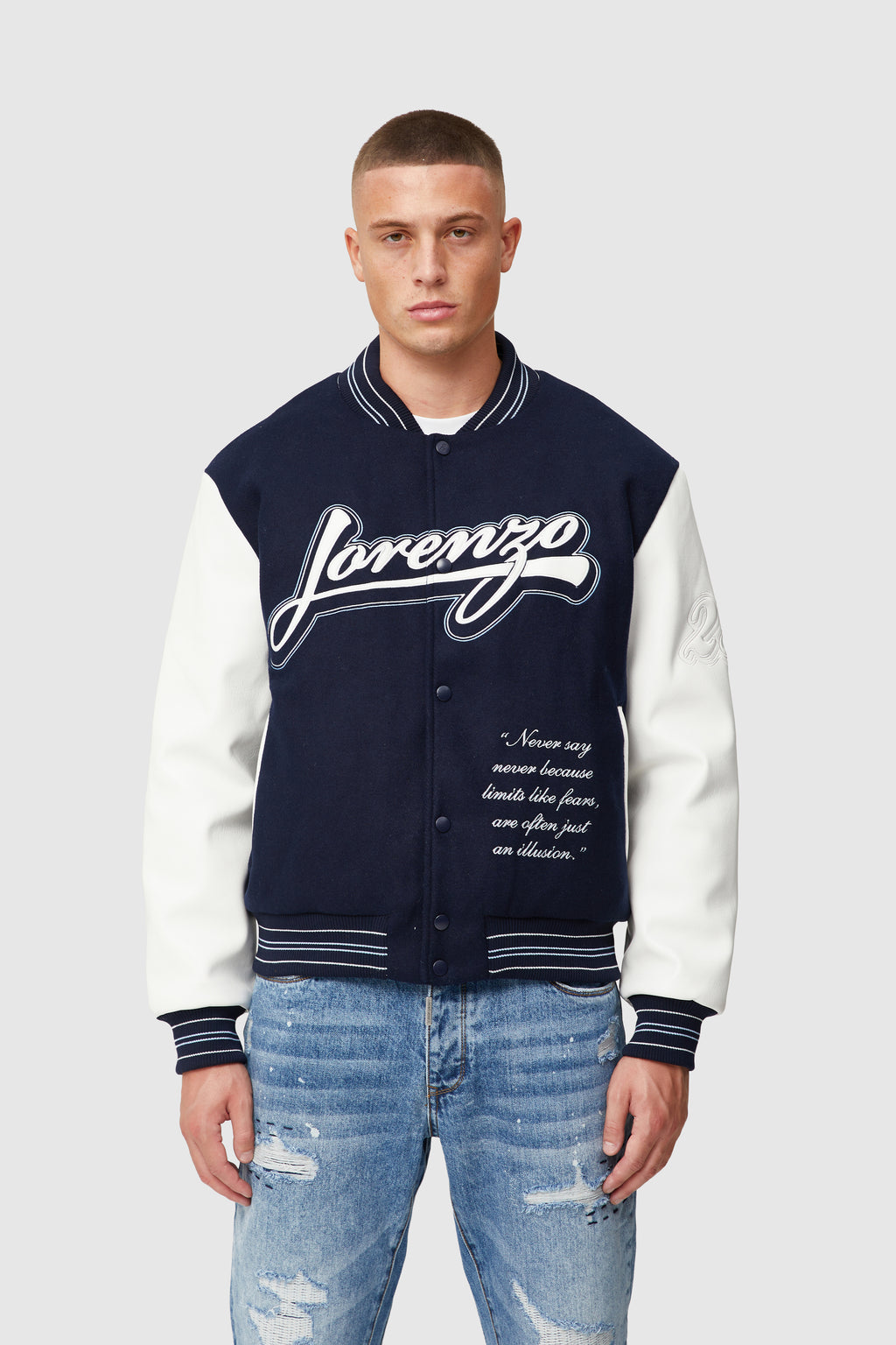 SWISH VARSITY JACKET - NAVY – Lorenzo Veratti