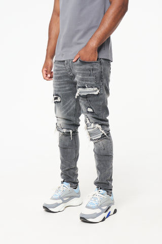 VINNIE REFLECTIVE BIKER JEAN - GREY